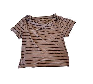 Converse One Star Striped Tee Large Gray Black Short Sleeve Draped Neck Top